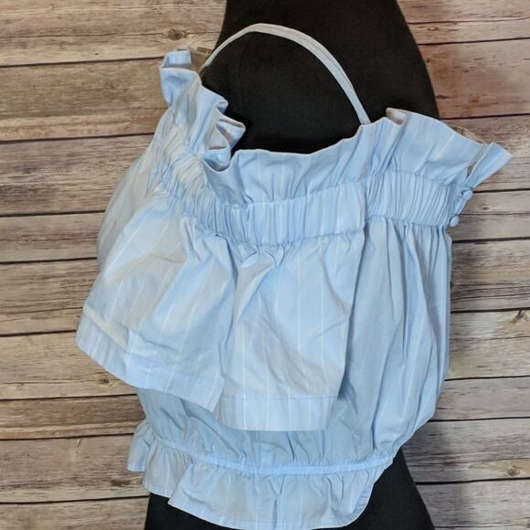 BP Cold Shoulder Ruffle Trim Pinstripe Top - Picture 7 of 8